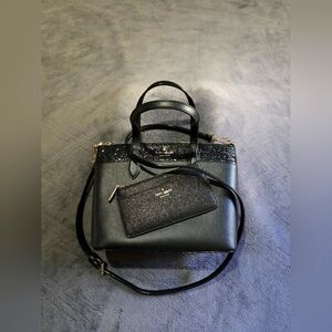 EUC Kate Spade Black Glitter Crossbody & Matching Wallet 😊